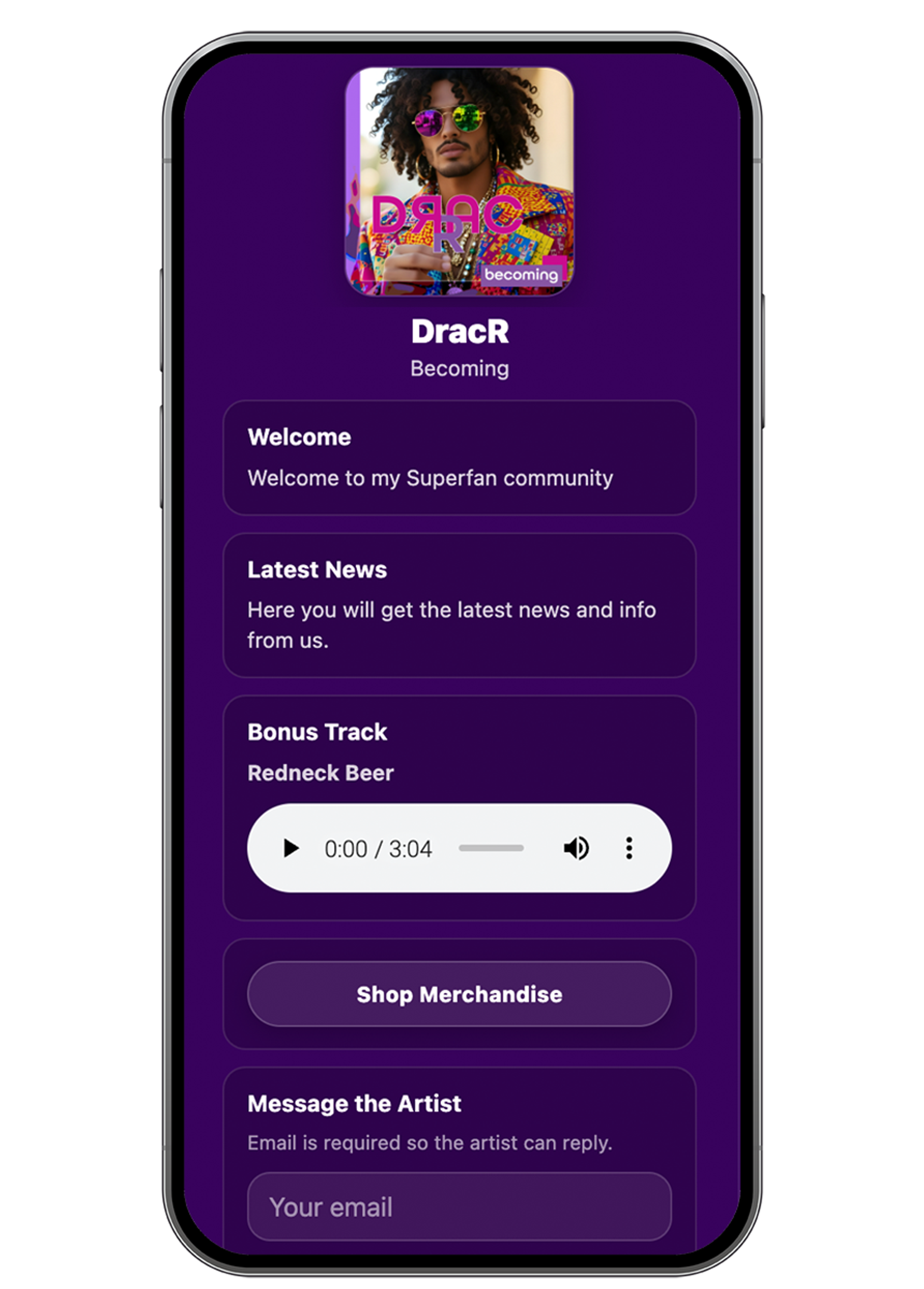 TapTunes POD Music Card backstage fan features
